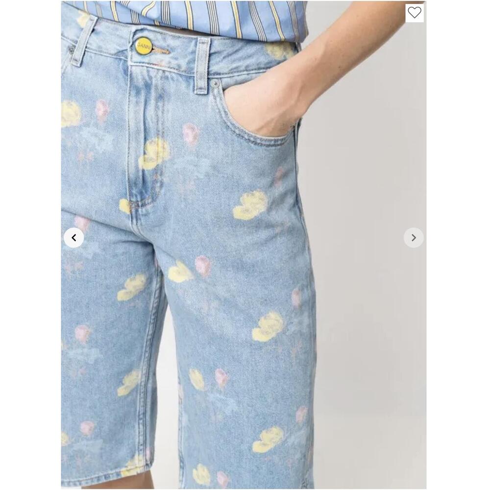NWT GANNI floral-print denim shorts size 26